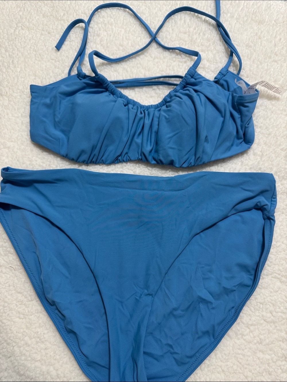 CALIA by Carrie Underwood Blue Ruched Bikini Top with High Waist Bottom